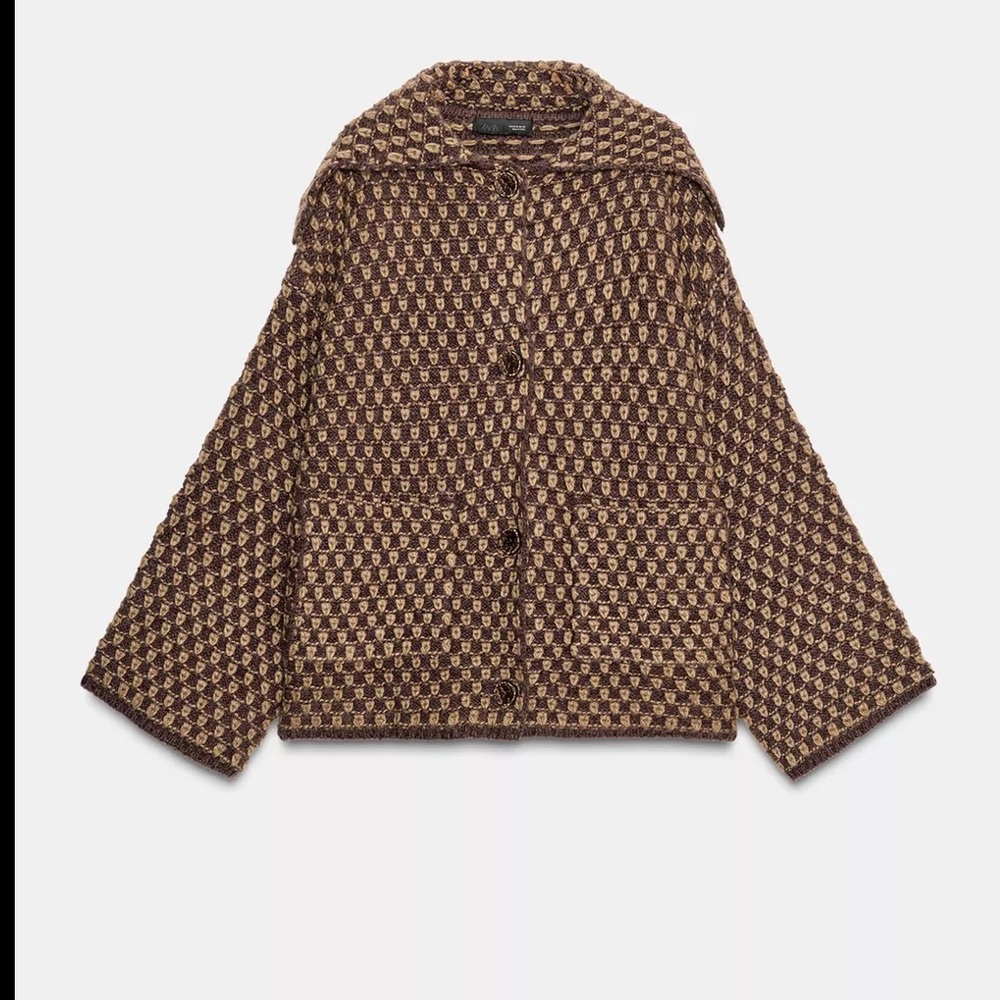 Zara oversized knit coat, mink brown - Picture 6 of 16